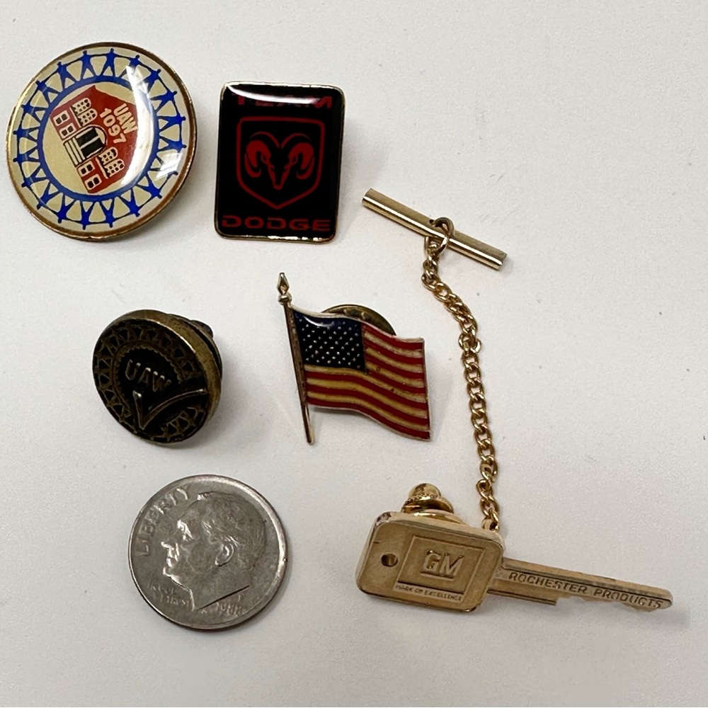Vintage GM General Motors Tie Tac, American Flag, Team Dodge and UAW Pins - Picture 7 of 7